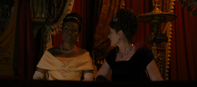 Adjoa Andoh (Lady Danbury) and Ruth Gemmel (Lady Bridgerton) in Queen Charlotte: A Bridgerton Story, Episode 5