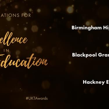 A photo showing the names of the nominees for Excellence in Arts Education including Birmingham Hippodrome, Blackpool Grand Theatre and Hackney Empire