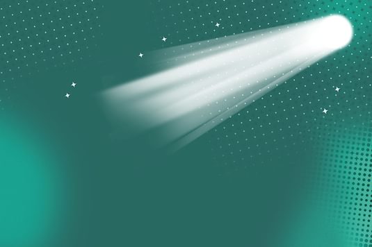 A bright comet streaks across a teal-colored night sky speckled with small stars and subtle halftone patterns.