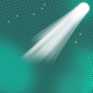 A bright comet streaks across a teal-colored night sky speckled with small stars and subtle halftone patterns.
