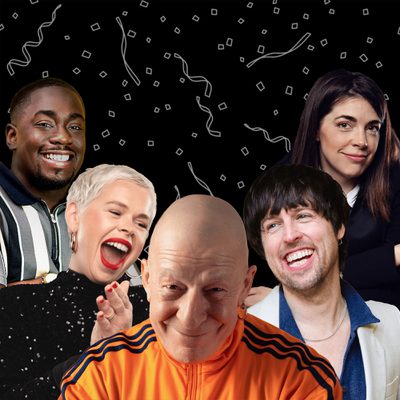 A collage of the comedians performing at Belter for the Shelter against a black background.