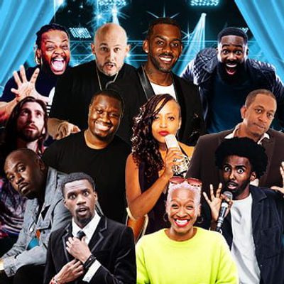 A collage of artist images who will be performing on the night against a blue background