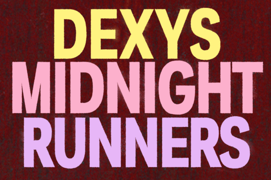 Dexys Midnight Runners title is written in bold pink and yellow letters against a red background