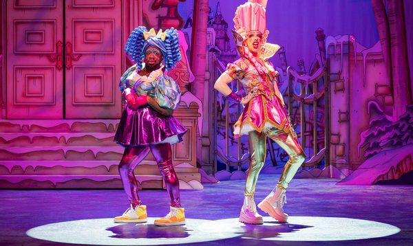 Kat B as Flatula and George Heyworth as Nausea pose back to back with their right hands on their hips