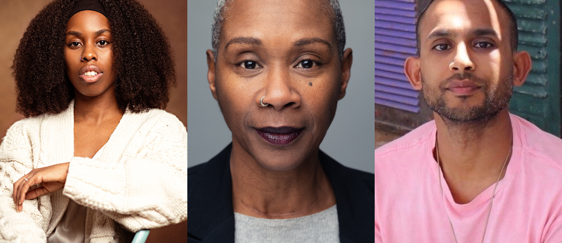 A collage of three people, with Jasmyn Fisher-Ryner, Josette Bushell-Mingo OBE and Soheb Panja from left to right.